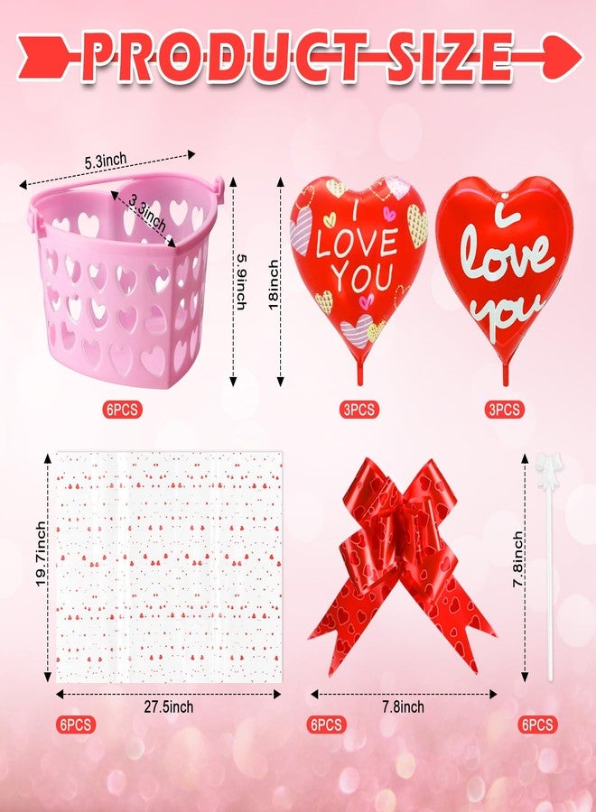 PullCrease 6 Sets Valentine's Day Gift Basket with 18 Inch I Love You Heart Balloons Bow Rod and Cellophane Bags DIY Valentine Gift Basket Decoration for Valentines Day Party Supplies - Image 2
